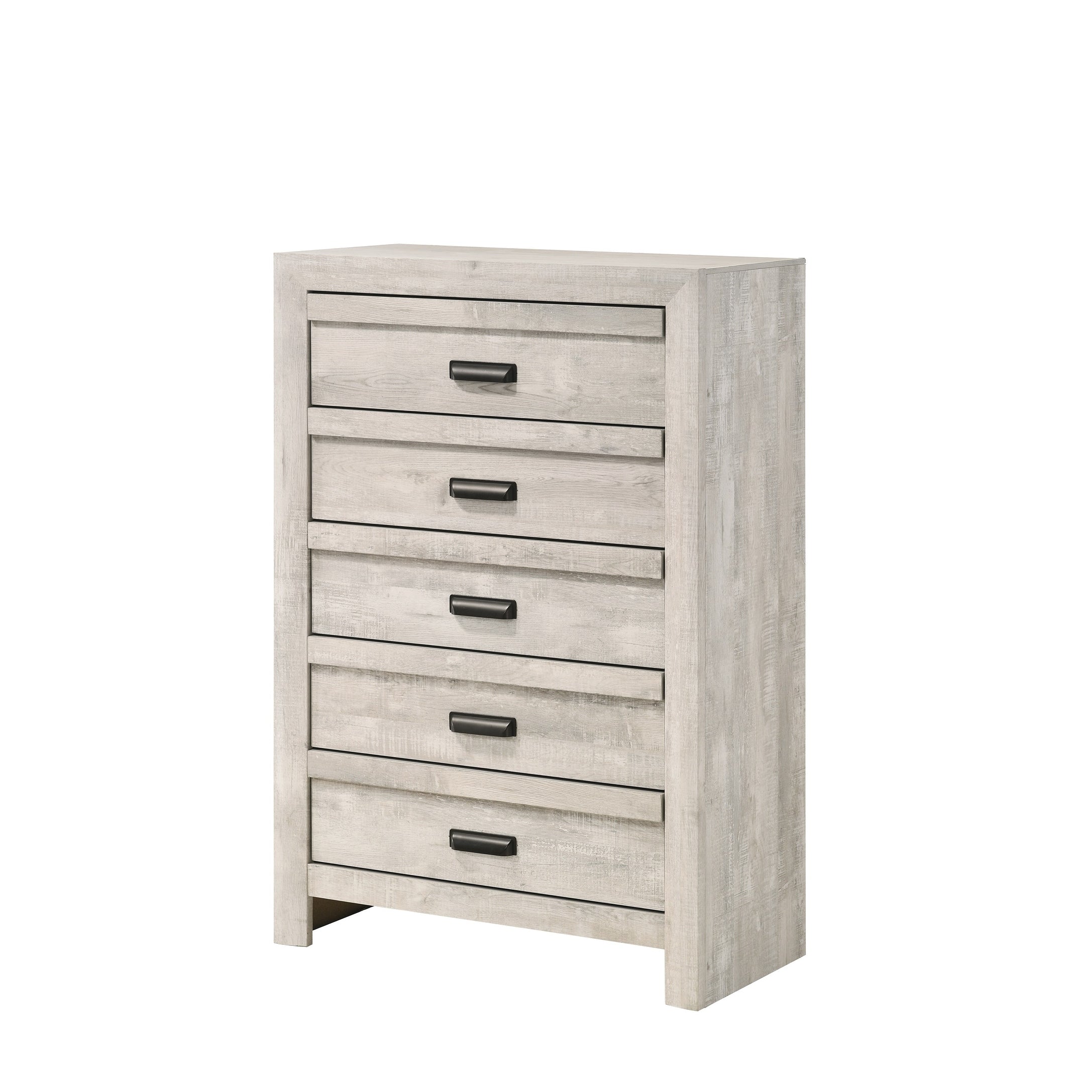 Contemporary 5 Drawer Chest Rustic Beige Gray Finish Wooden Bedroom Furniture
