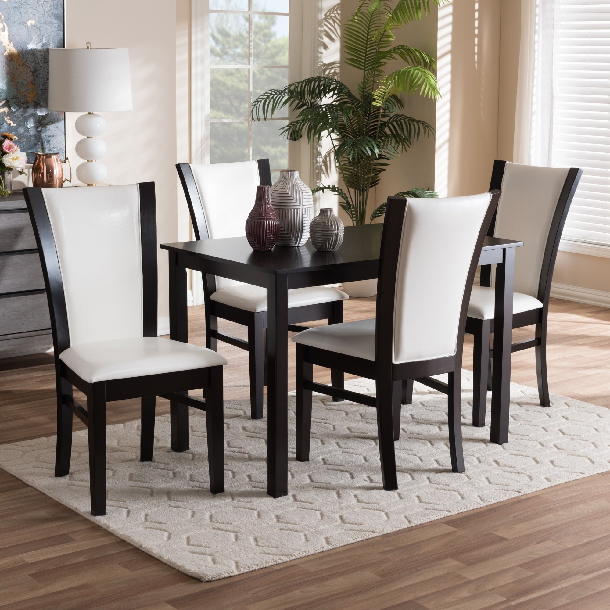 Contemporary 5 Piece White Faux Leather Dining Set By Baxton Studio
