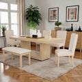 Contemporary 6 Piece 78 Extendable Pedestal Dining Table Set With 18 Leaf Bench And 4 Upholstered Chairs