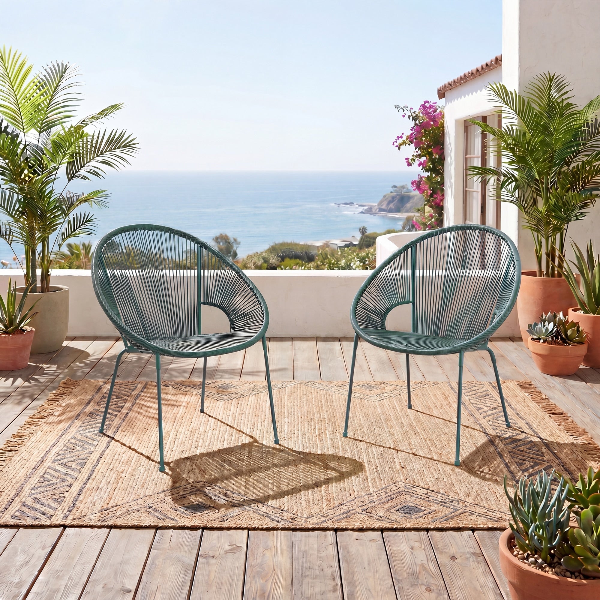Contemporary Acapulco Style Outdoor Patio Chairs Weatherproof Stackable Pe Wicker Lounge Chairs With Steel Frame