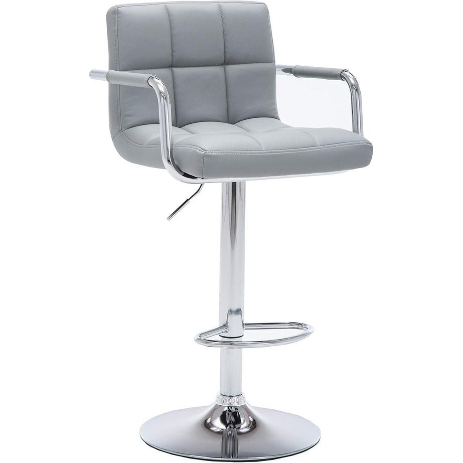 Contemporary Adjustable Swivel Arm Bar Stool With Cushion Gray