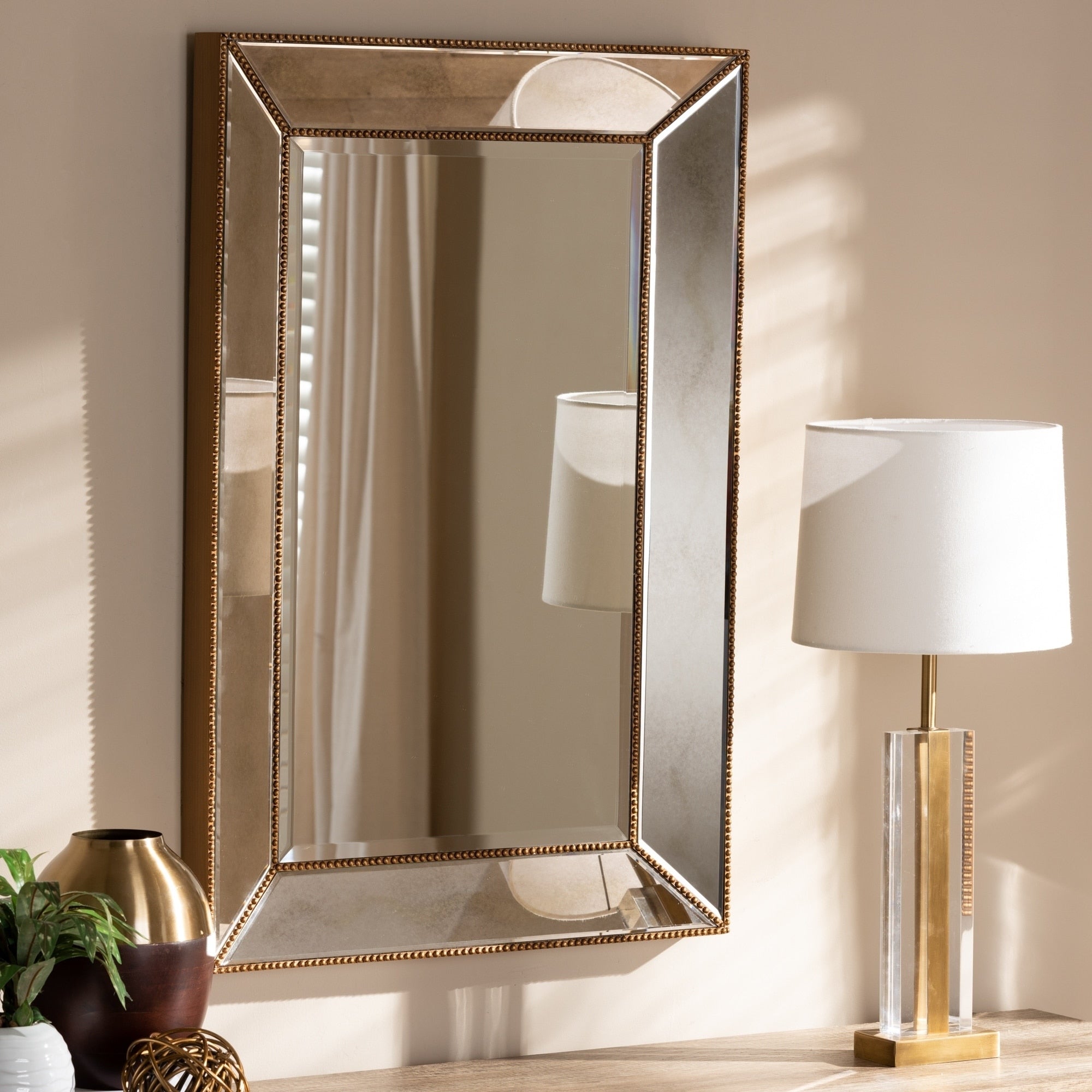 Contemporary Antique Gold Rectangular Wall Mirror By Baxton Studio Antique Gold