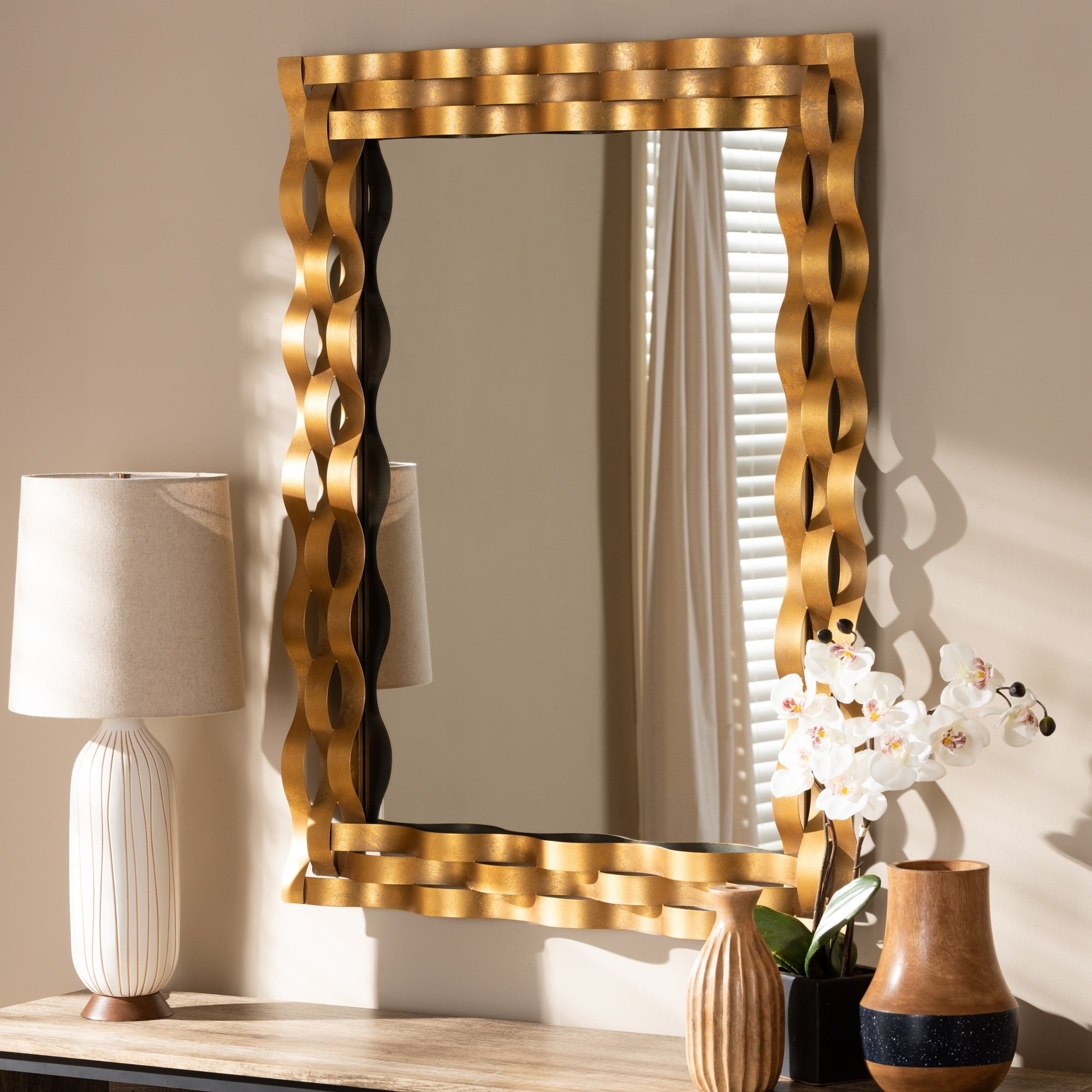 Contemporary Antique Gold Rectangular Wall Mirror By Baxton Studio Antique Gold