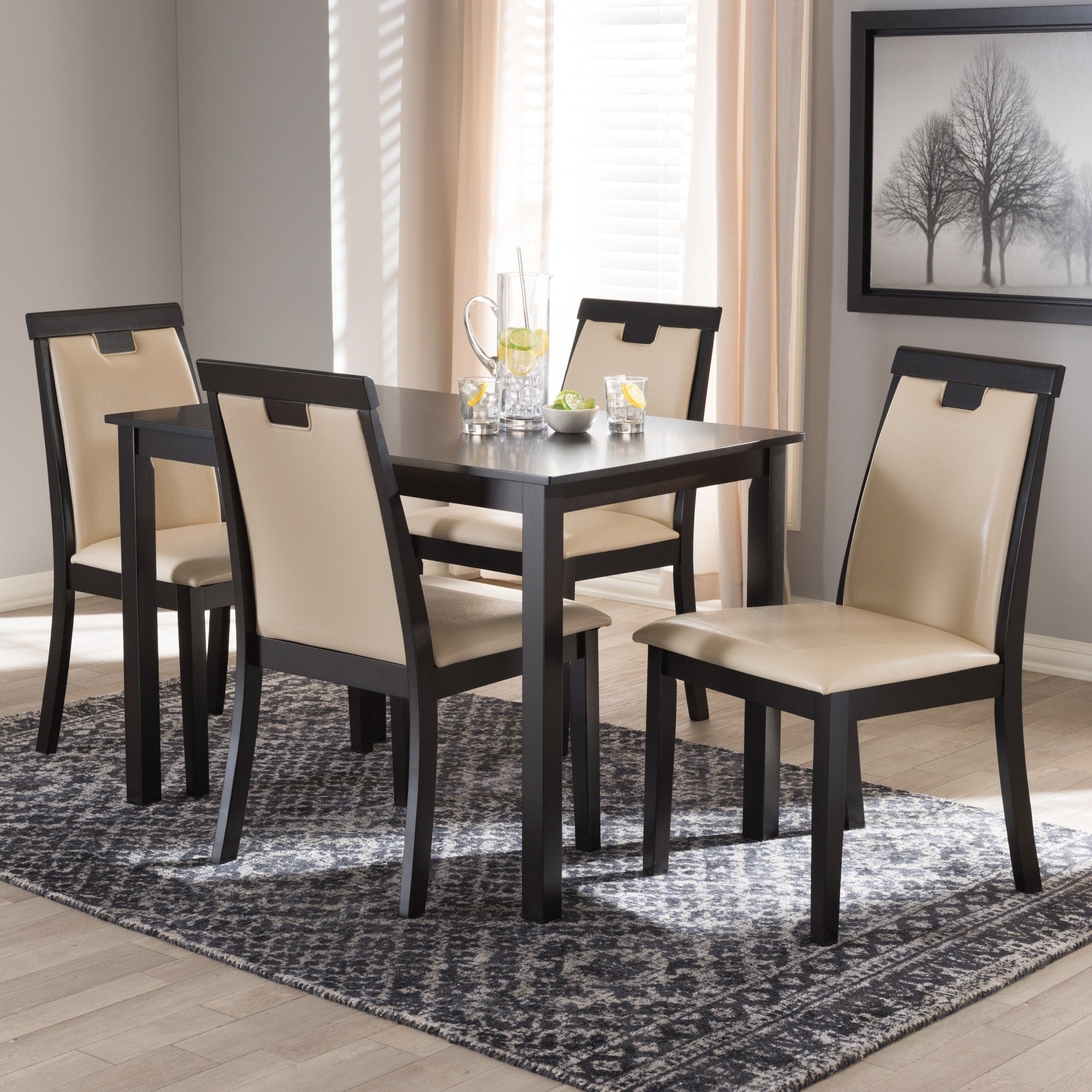 Contemporary Beige Faux Leather 5 Piece Dining Set By Baxton Studio