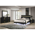 Contemporary Black Finish 4 Piece Bedroom Set Led Bed Dresser Mirror Nightstand
