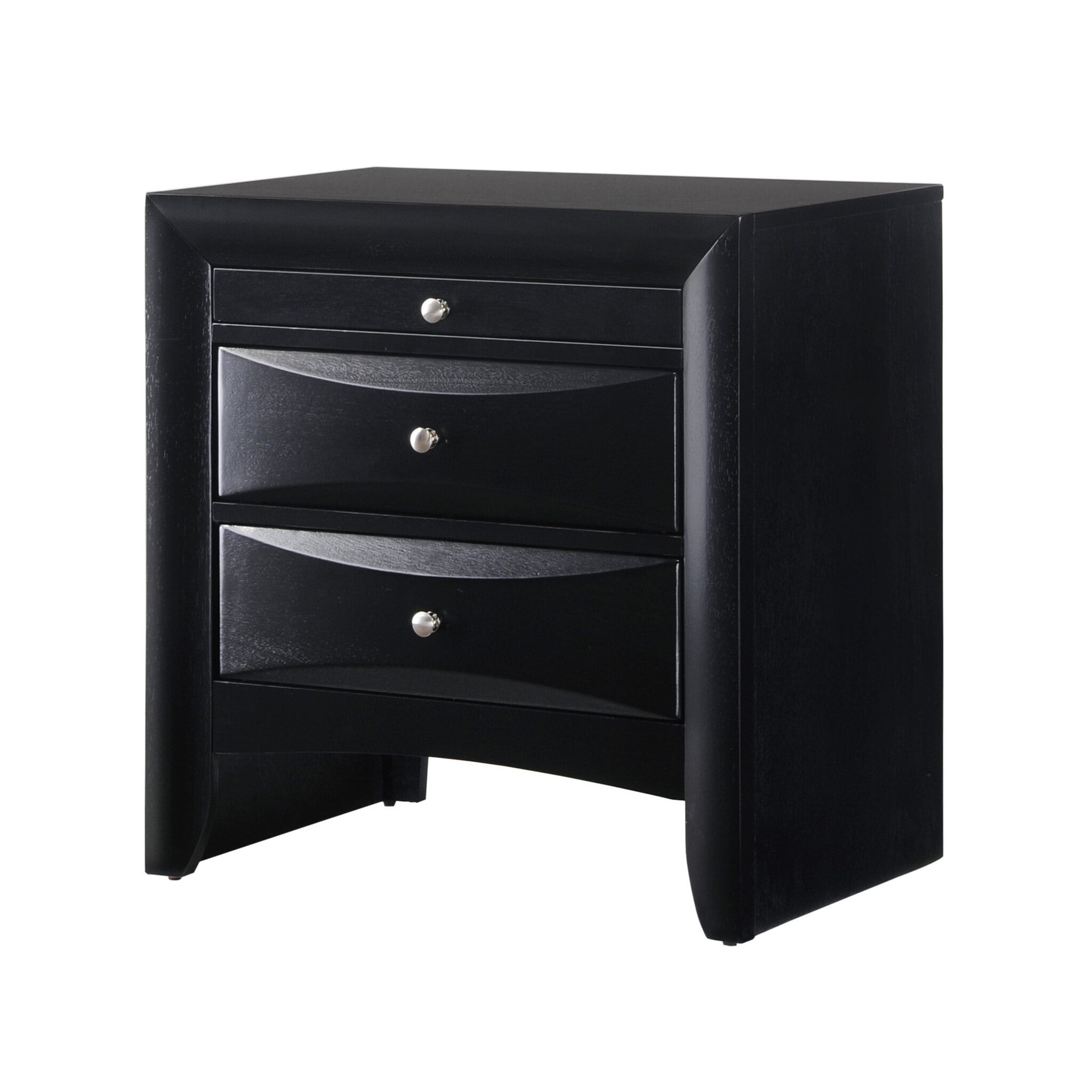 Contemporary Black Nightstand 2 Drawers Jewelry Tray Solid Wood Bedroom Furniture