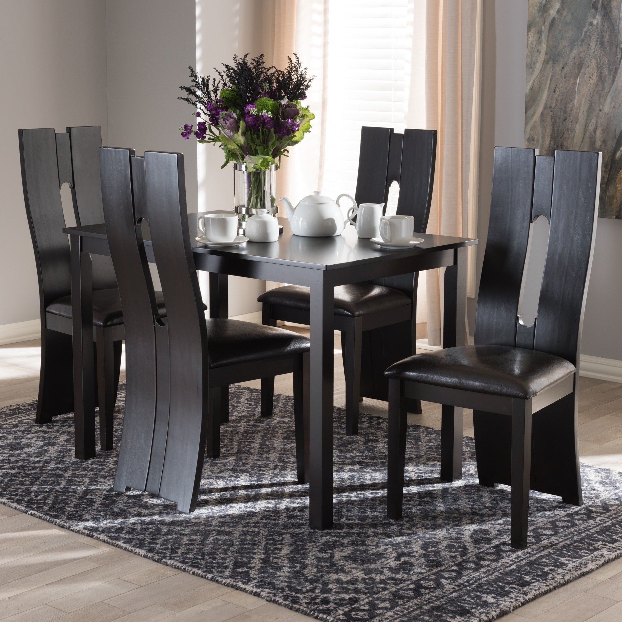 Contemporary Brown Faux Leather 5 Piece Dining Set By Baxton Studio