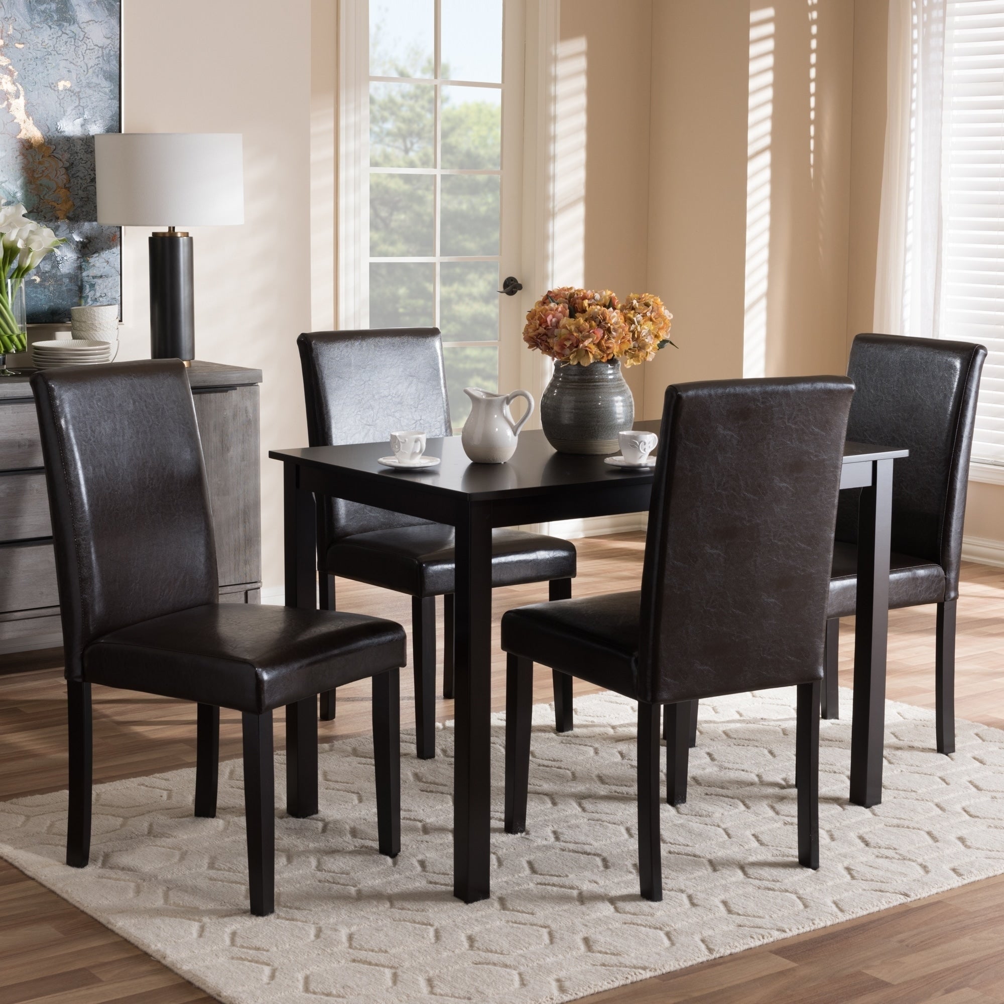 Contemporary Brown Faux Leather 5 Piece Dining Set By Baxton Studio