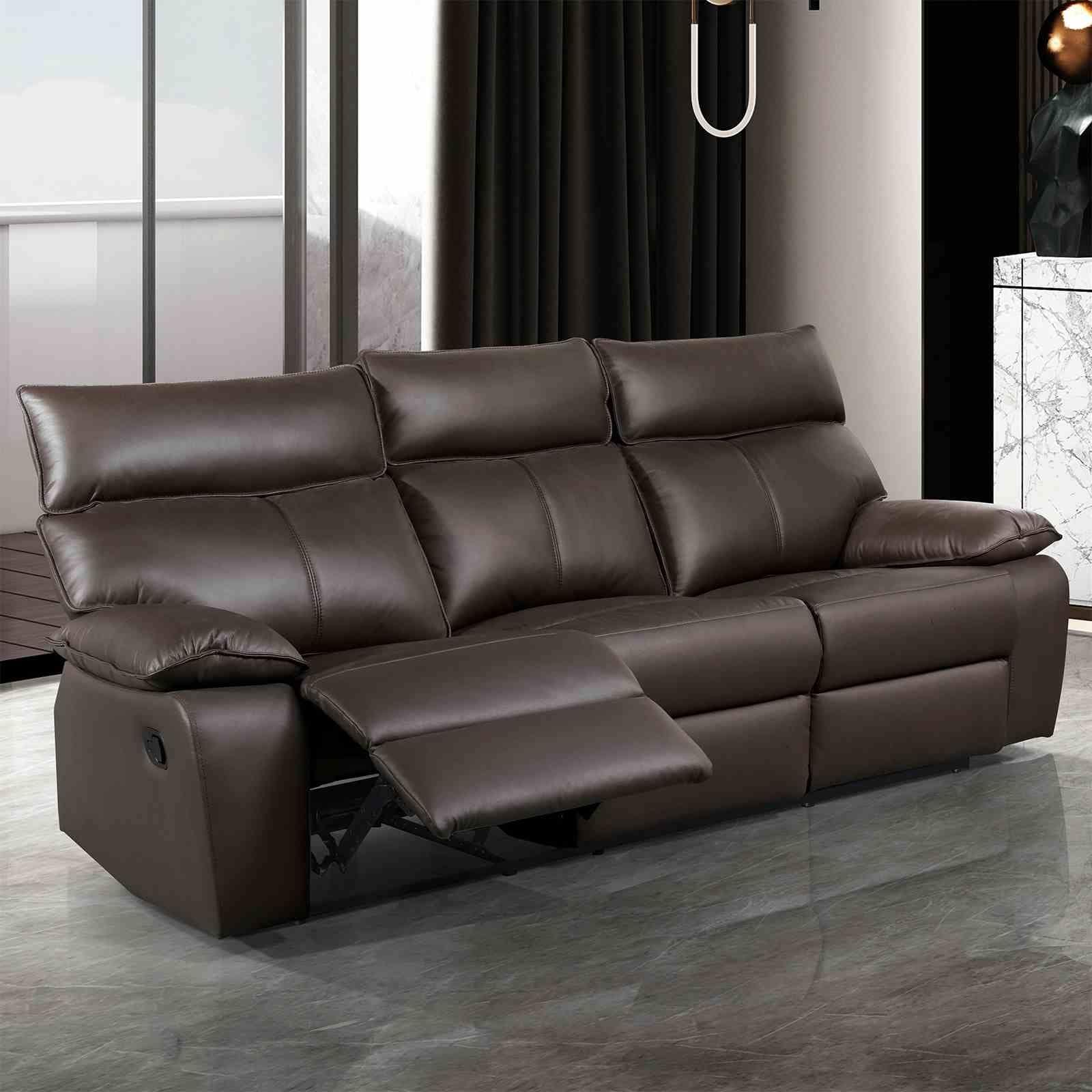 Contemporary Brown Faux Leather Reclining Sofa 1Pc Pillow Top Arms