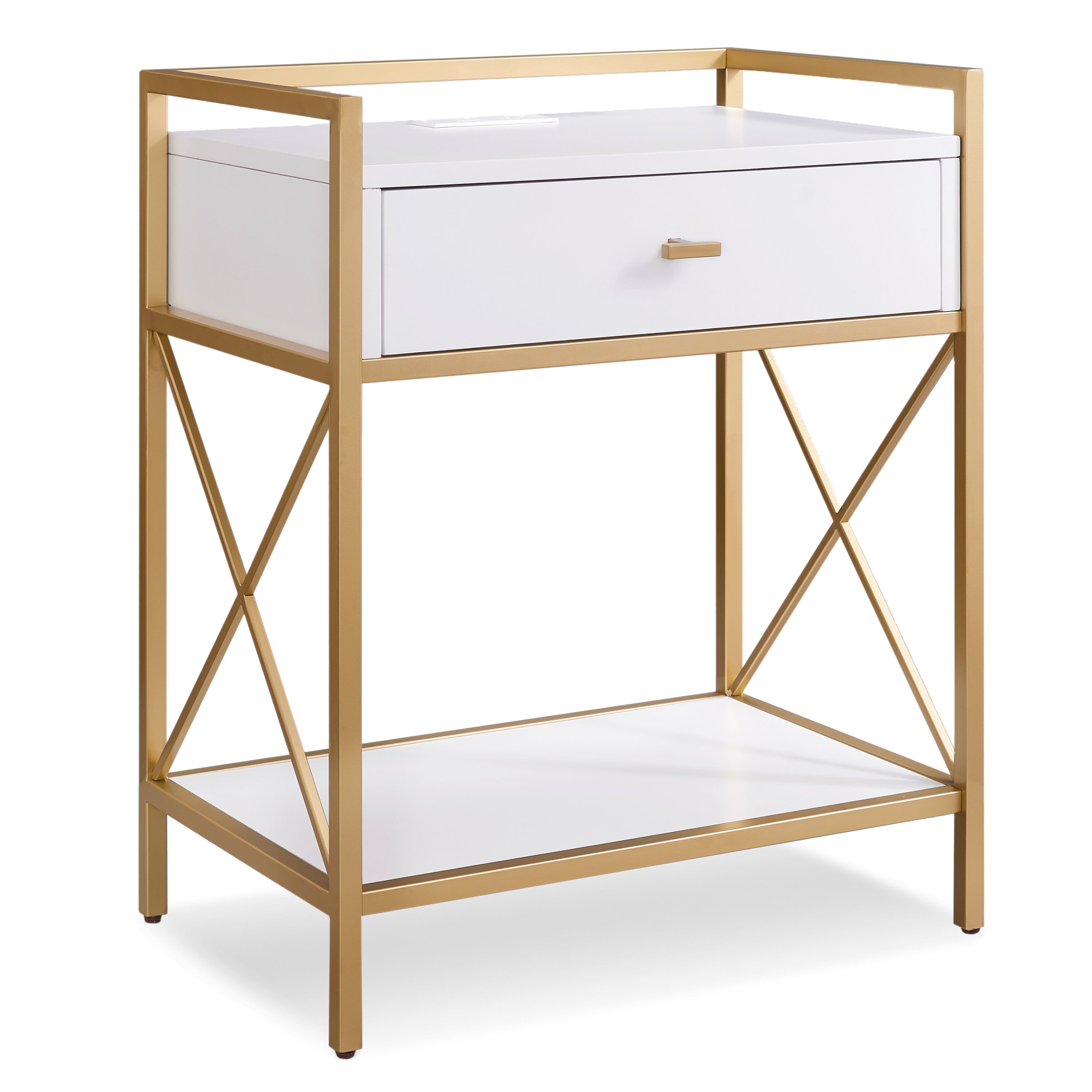 Silver Orchid Beyers Gold Metal And Wood Night Stand Side Table