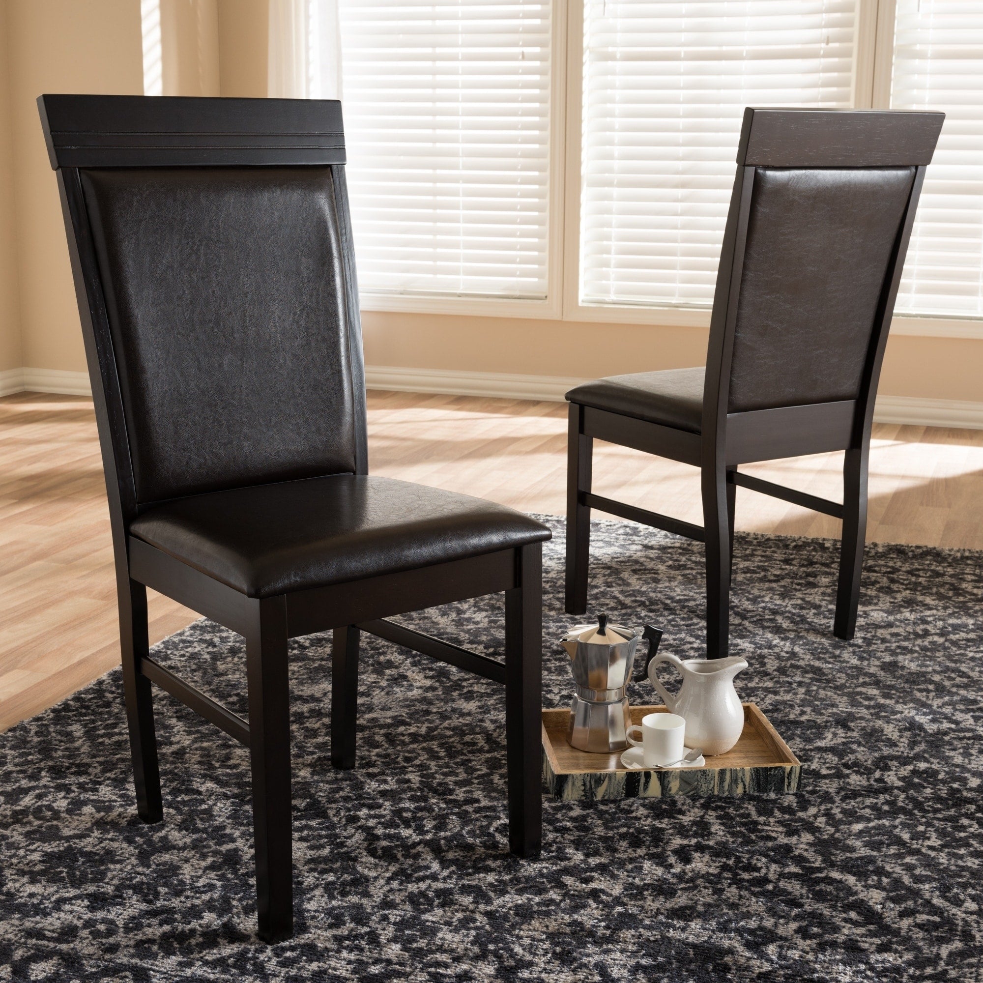 Contemporary Dark Brown Faux Leather Dining Chair Set By Baxton Studio