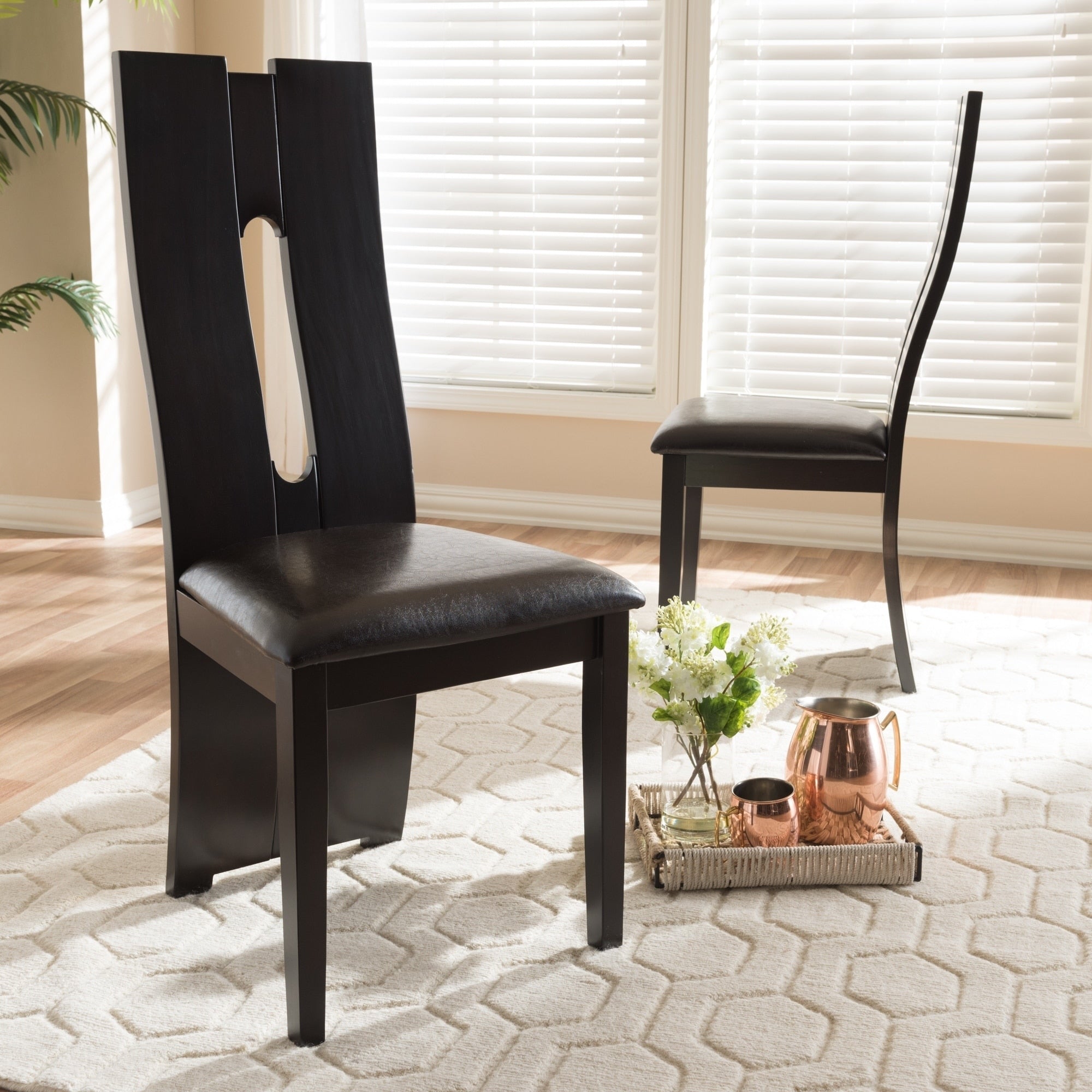 Contemporary Dark Brown Faux Leather Dining Chair Set By Baxton Studio