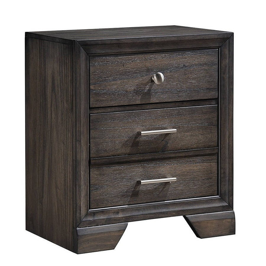 Contemporary Dark Wood Nightstand 3 Drawers Solid Wood Bedroom Furniture