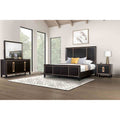 Contemporary Espresso Finish 4 Piece Bedroom Set Panel Bed Dresser Mirror Nightstand