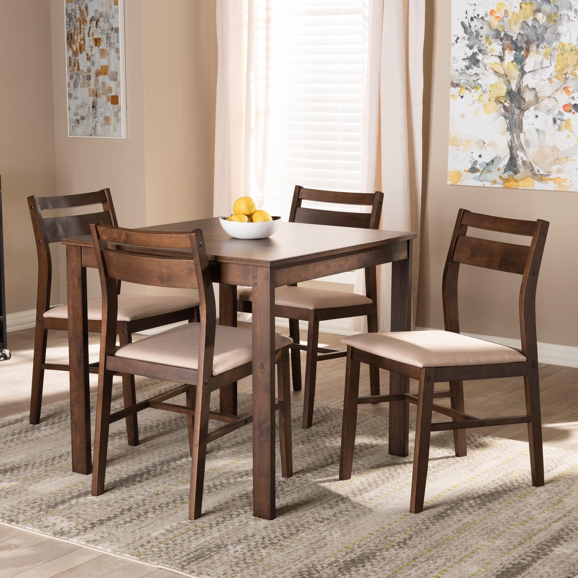 Contemporary Fabric 5 Piece Wood Dining Set