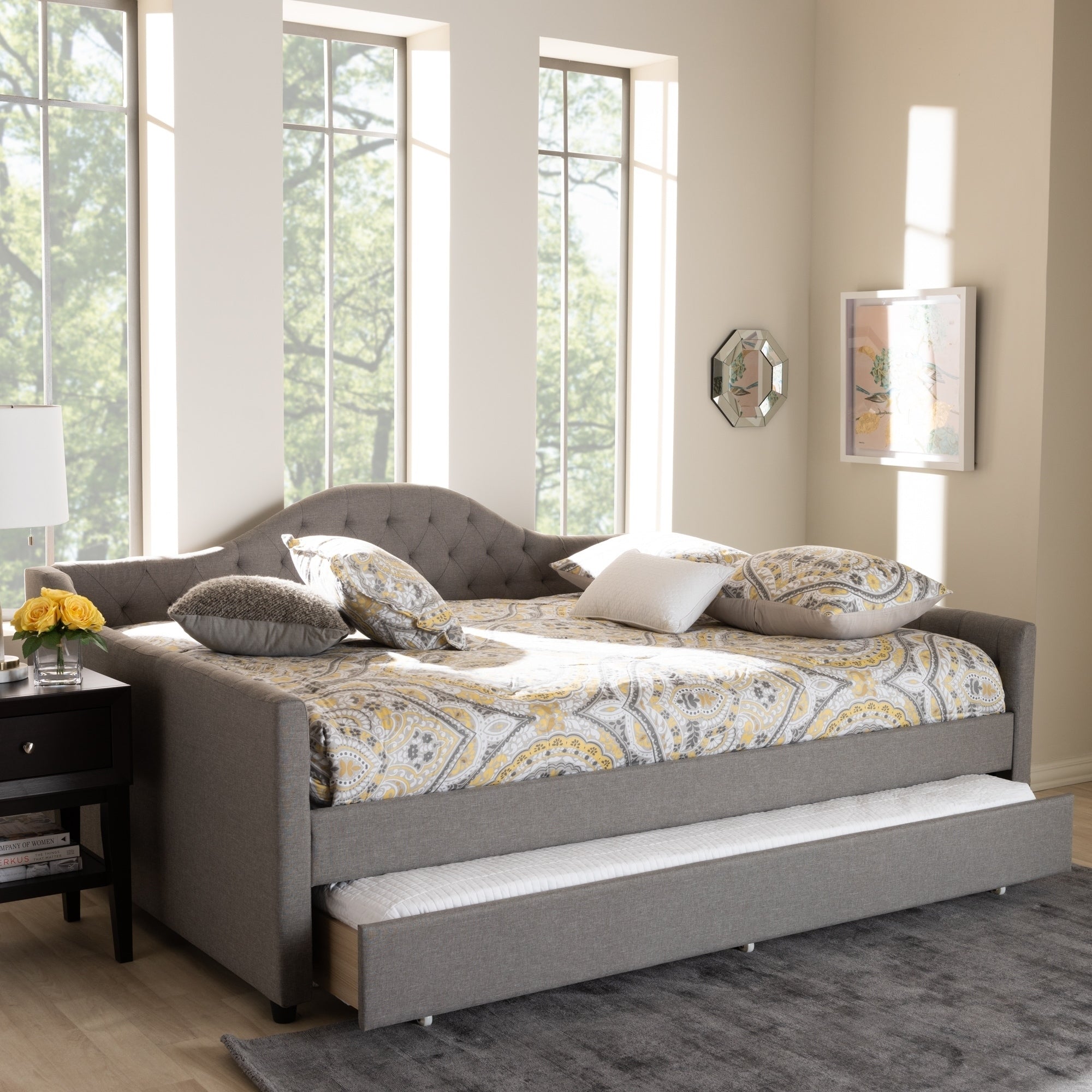 Contemporary Fabric Upholstered Daybed With Trundle By Baxton Studio