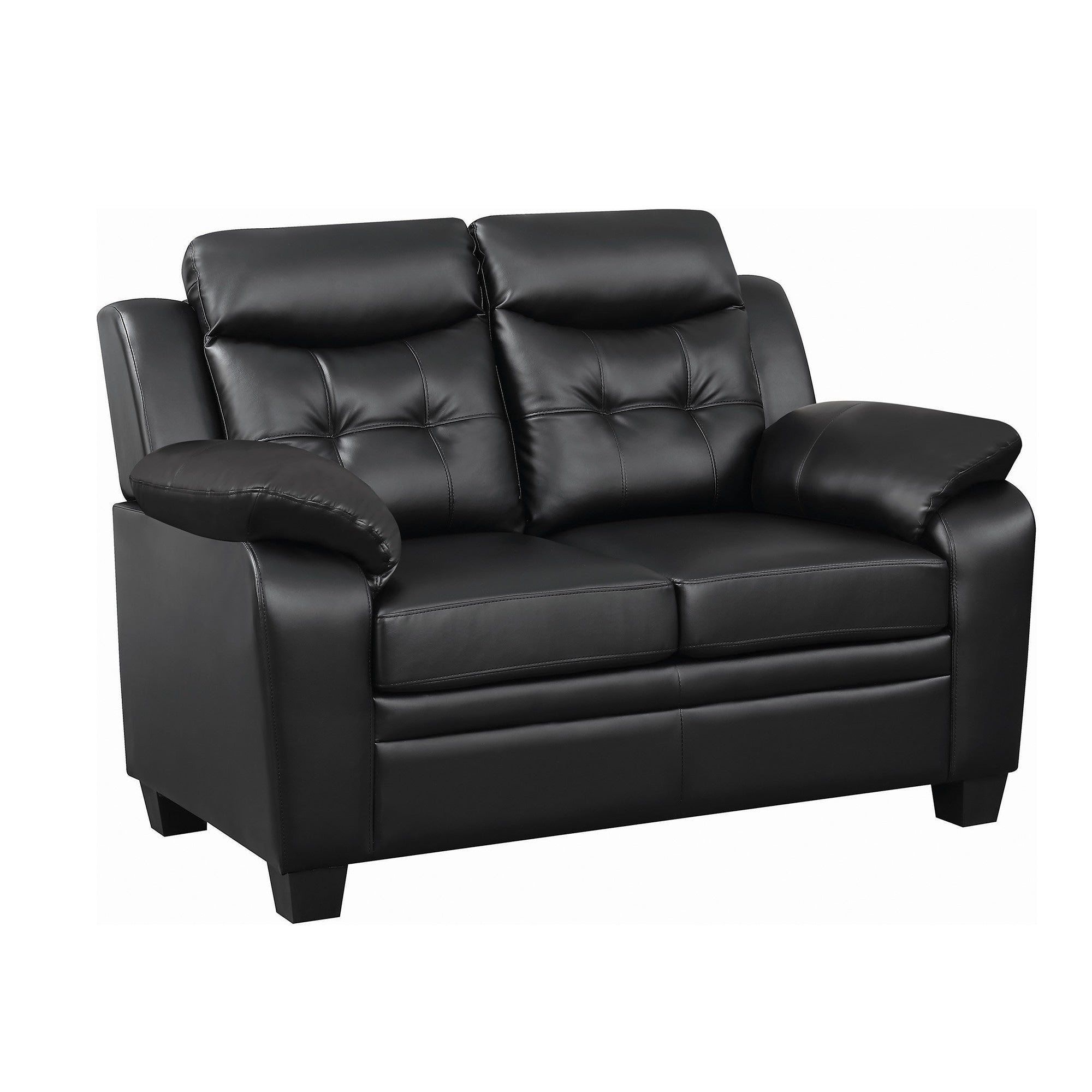 Contemporary Faux Leather Wood Loveseat With Cushioned Armrests Rich Black