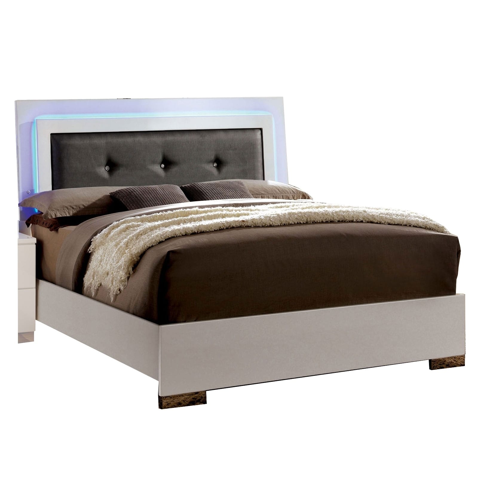 Contemporary Full Bed With Led Trim And Lacquer Coating White And Gray