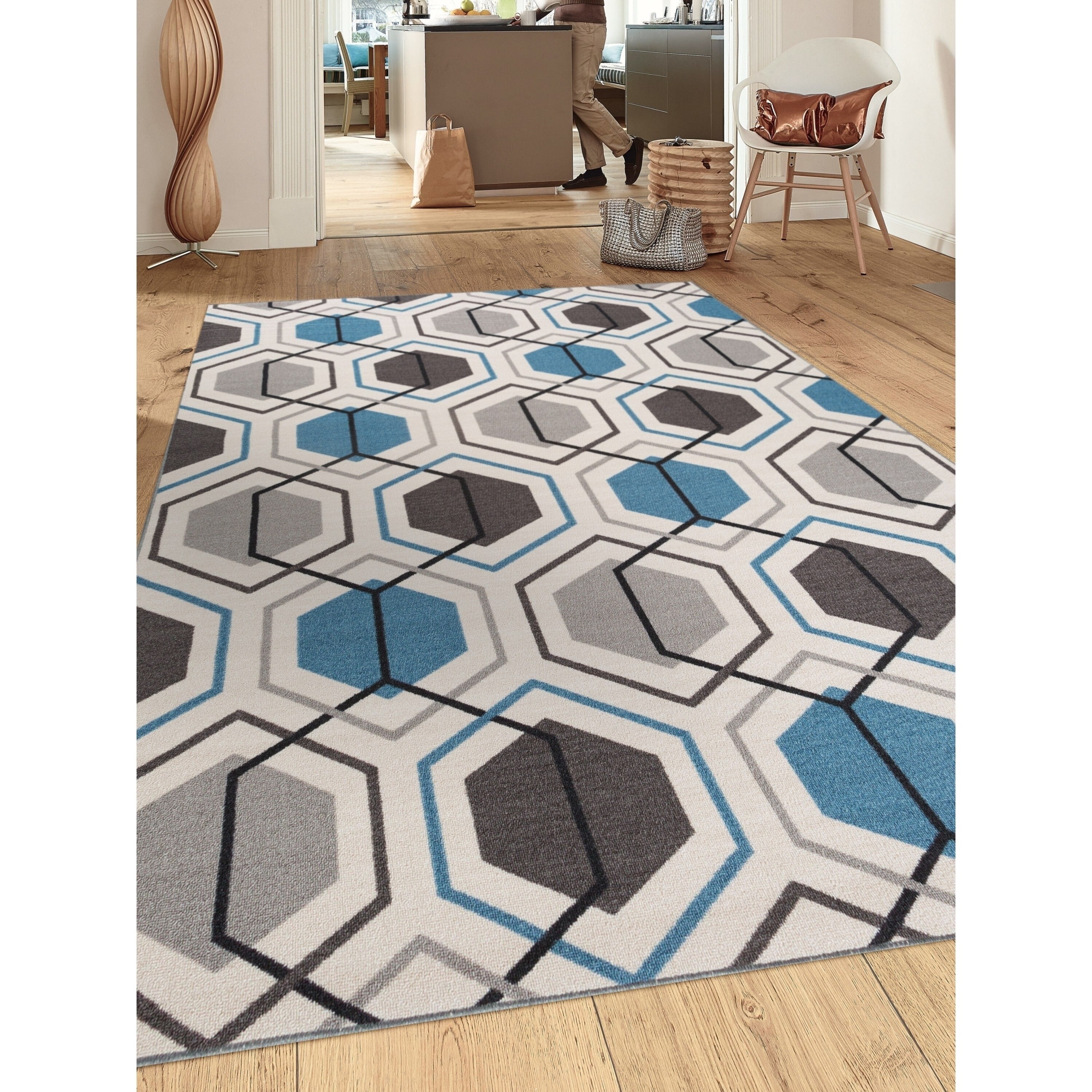Multicolored Nylon Geometric Non Slip Area Rug Runner 2 X 7