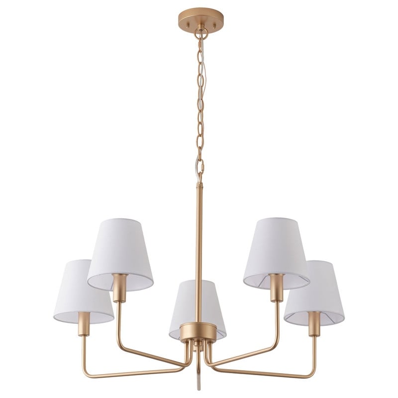 Contemporary Gold 5 Light Dining Room Chandelier With White Shades