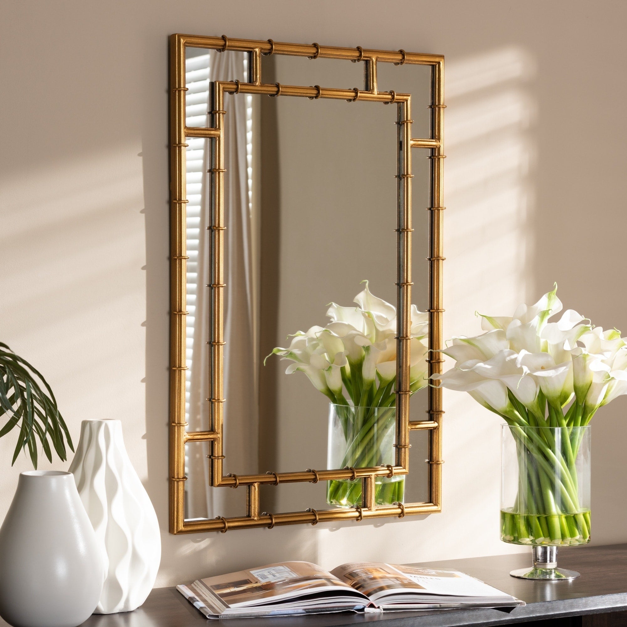 Contemporary Gold Bamboo Style Wall Mirror By Baxton Studio Antique Gold