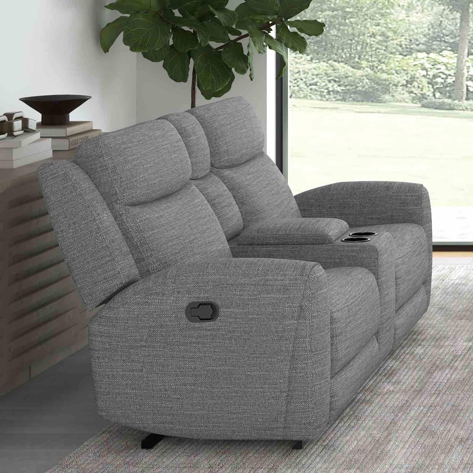 Contemporary Gray Fabric Recliner Loveseat Center Console 1Pc