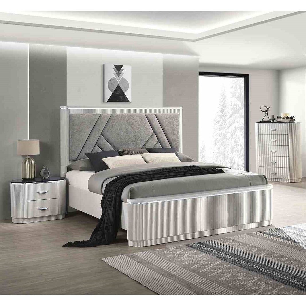 Contemporary Gray Finish Designer Bed Chest Nightstand Bedroom Set 3Pc