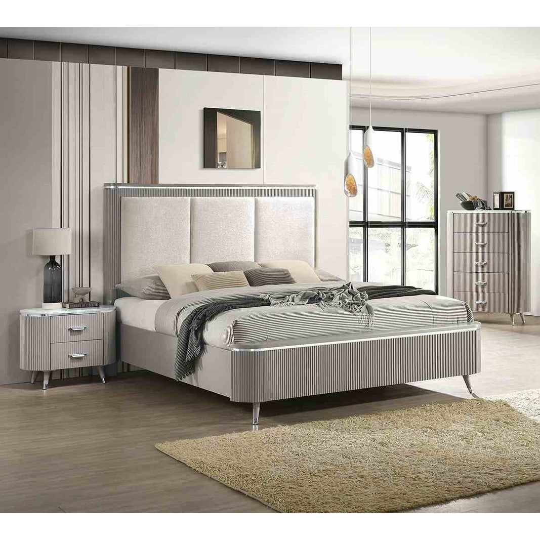 Contemporary Gray Upholstered Designer Bedroom Furniture Set 3Pc