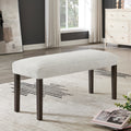 Contemporary Gray Upholstered Dining Bench With Walnut Wood Finish