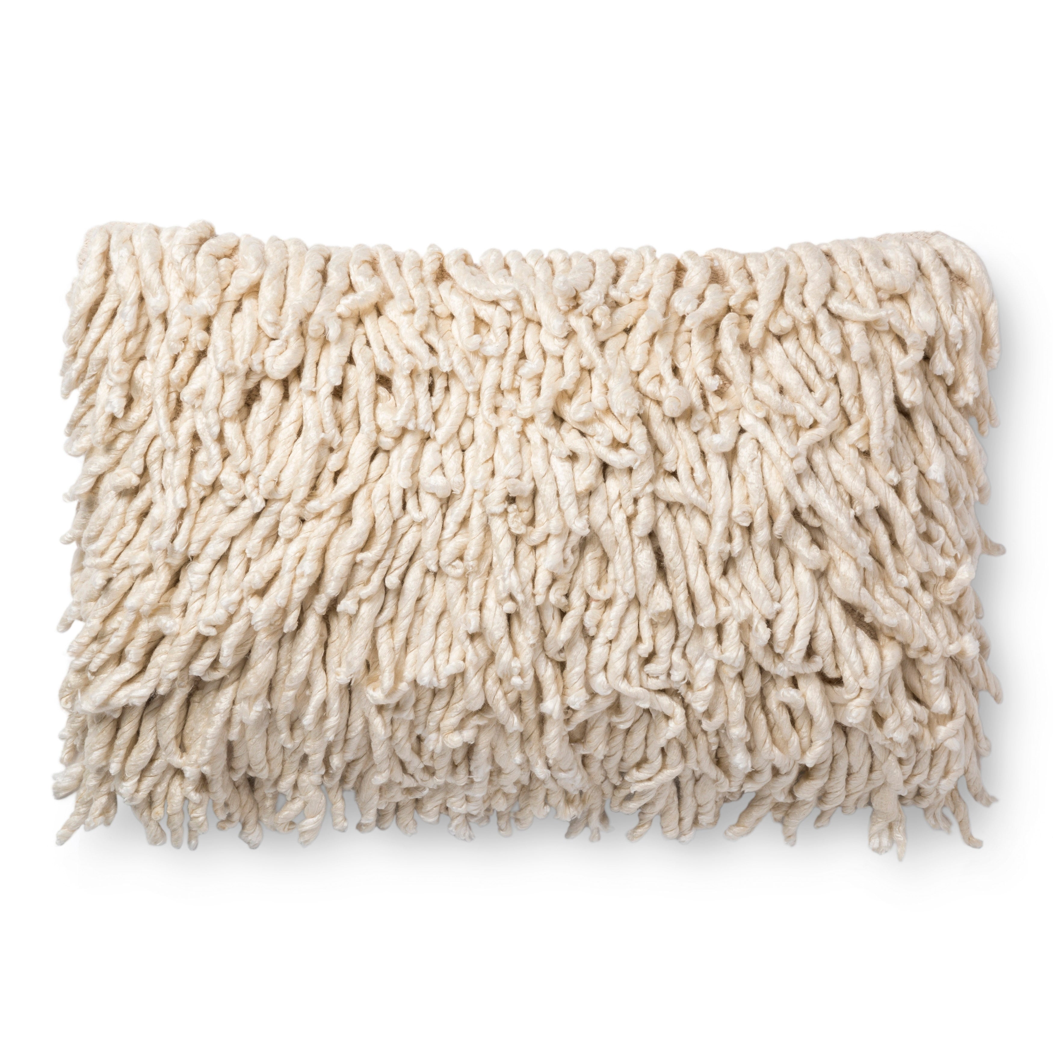Contemporary Ivory Cream Shag 16 X 26 Throw Pillow