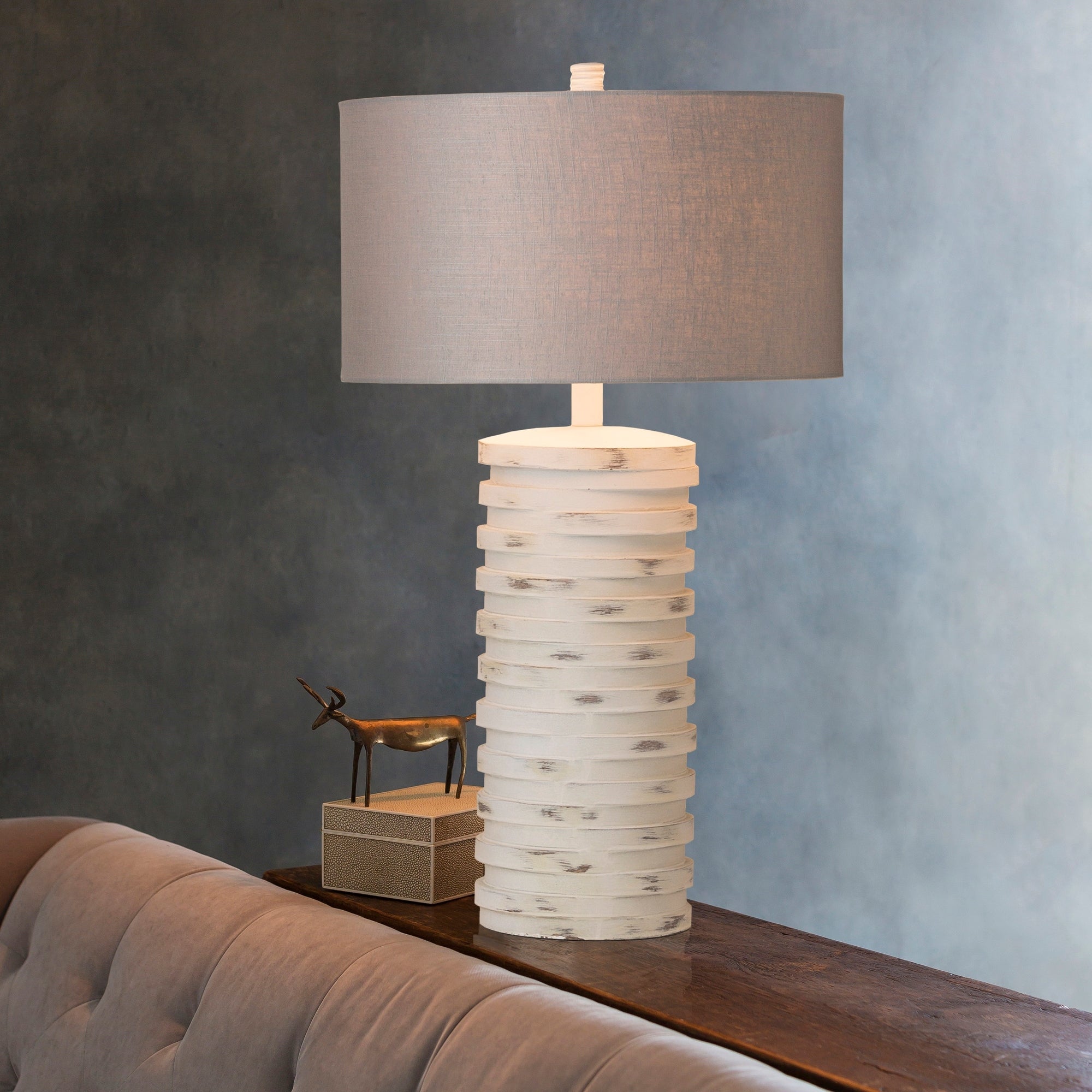 Contemporary Lewes Table Lamp With Natural Finish White Washed Resin Base