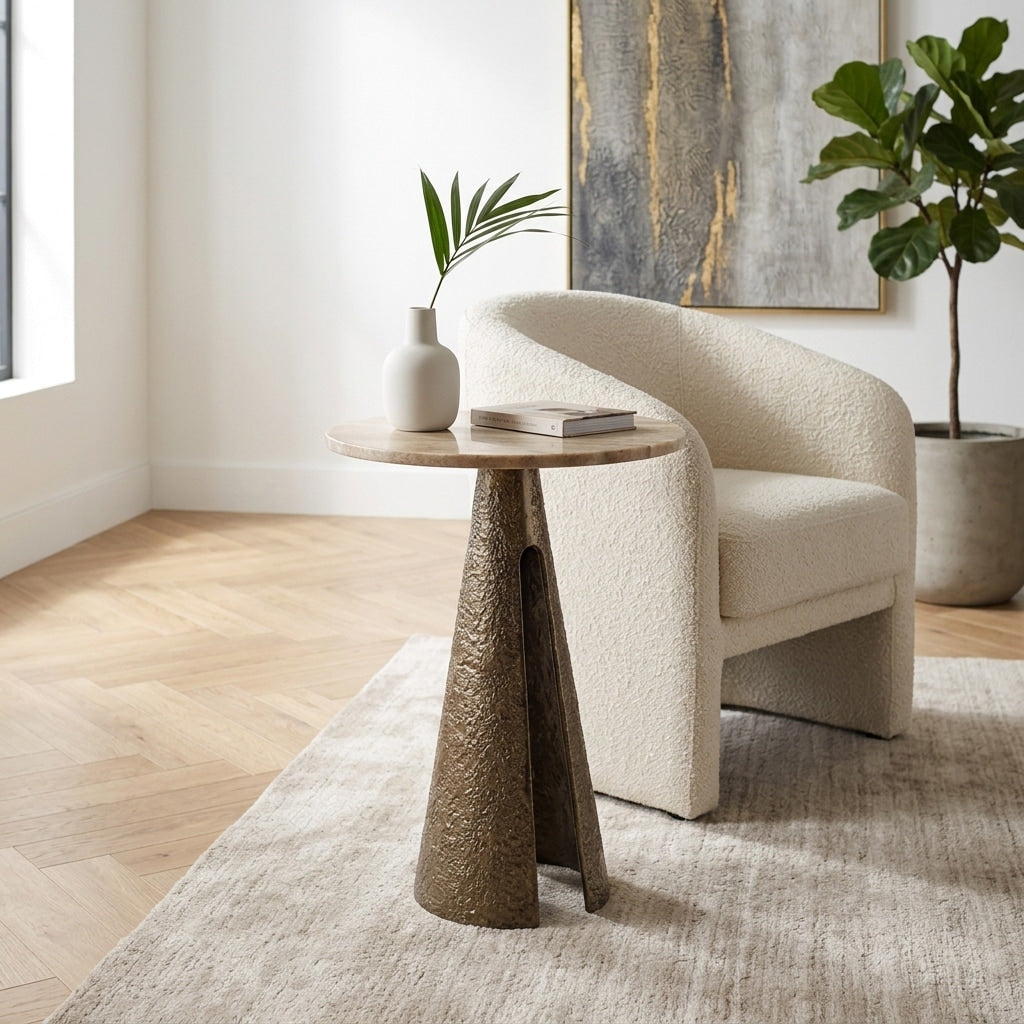 Contemporary Marble Side Table 22 Bronze Tan 21.75