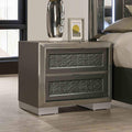 Contemporary Nightstand Dark Gray Finish With Leaf Pattern Molding Bracketed Feet