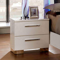 Contemporary Nightstand Glossy White Finish Lacquer Coating Chrome Accents