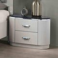 Contemporary Nightstand Stone Top With Chrome Pulls Light Gray Finish