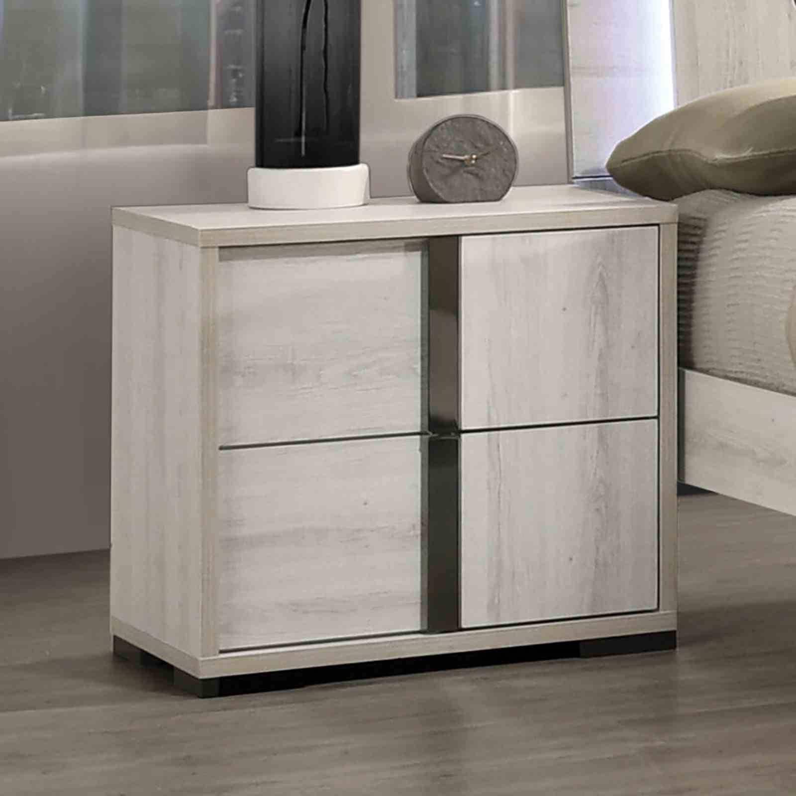 Contemporary Nightstand White Wash Finish Melamine Top Chrome Handles