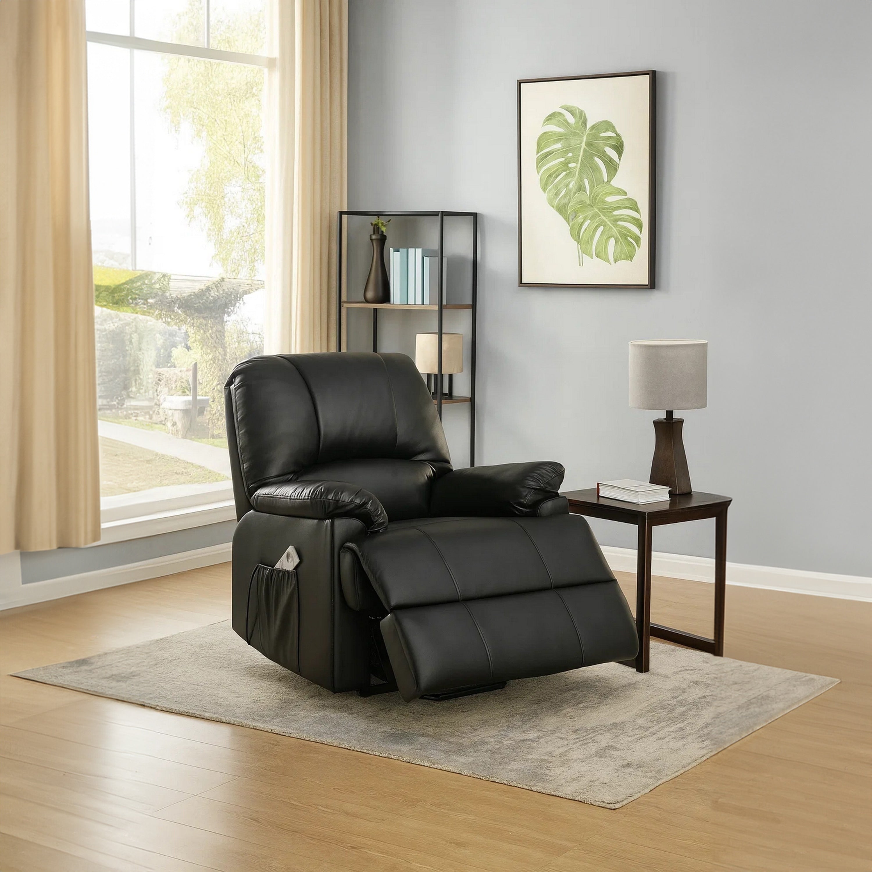 Contemporary Polyurethane Upholstered Metal Recliner With Power Lift Black
