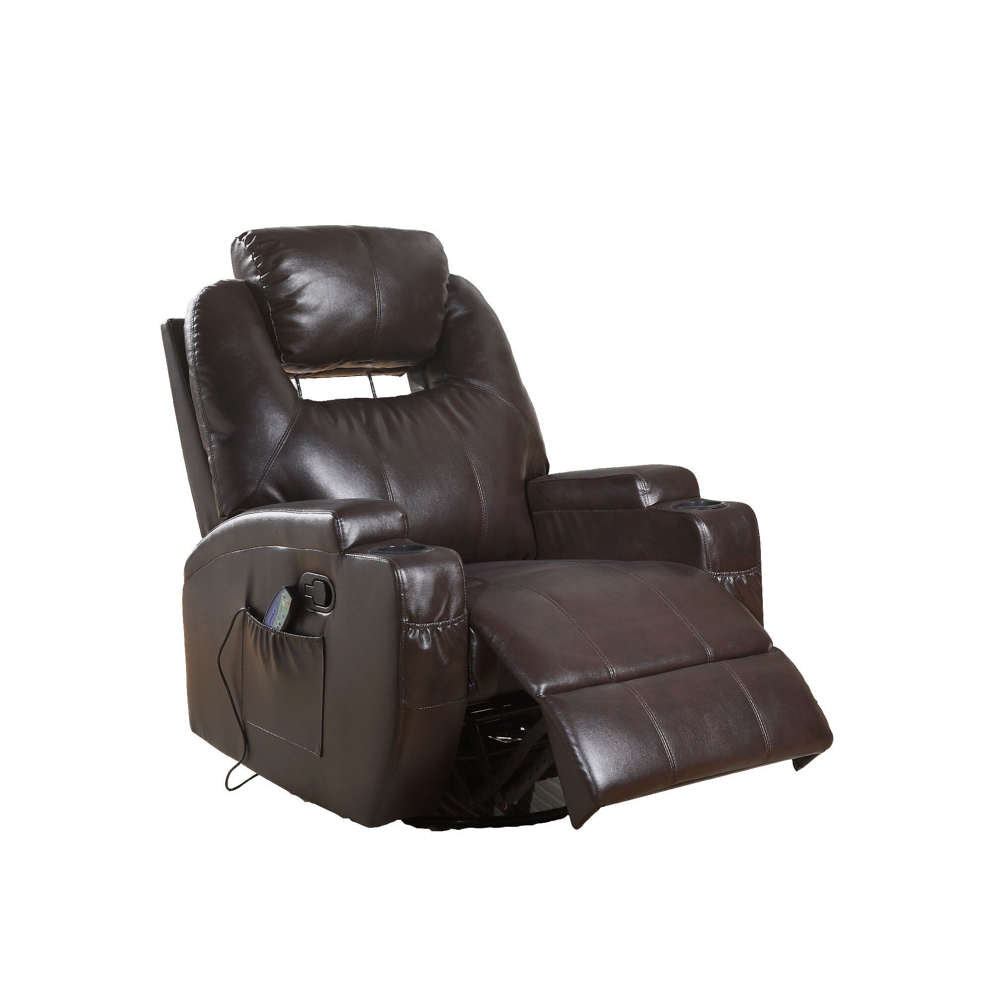 Contemporary Polyurethane Upholstered Metal Rocker Recliner With Swivel Brown