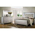 Contemporary Silver Finish Bed Dresser Mirror Solid Wood Bedroom Set 3 Piece