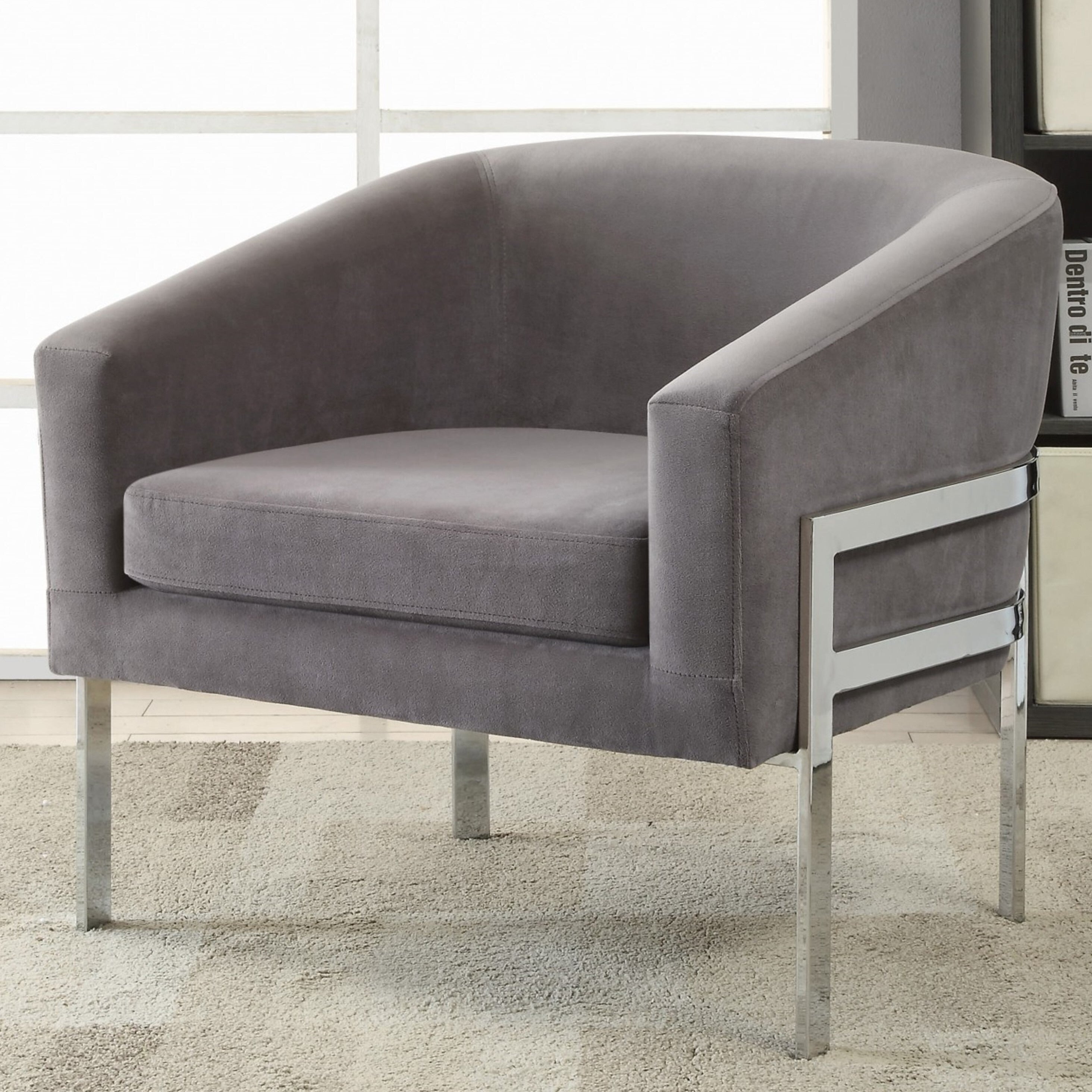 Contemporary Sleek Modern Design Grey Accent Chair With Chrome Base