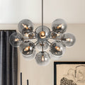 Contemporary Smoked Glass Bubble Round Sphere Sputnik Chandelier 23.6 In
