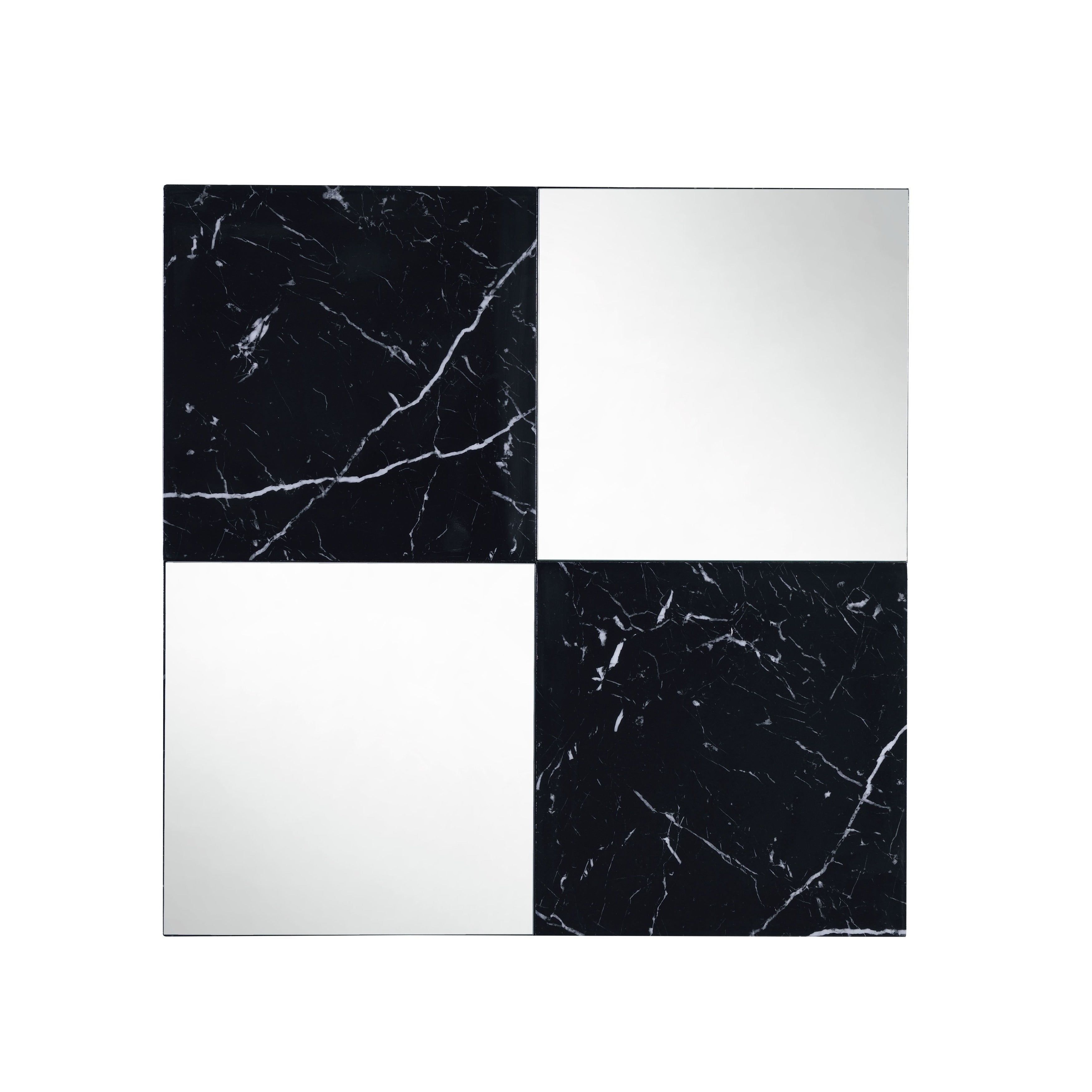 Contemporary Square Accent Wall Mirror With Faux Marble Silver And Black