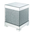 Contemporary Square Wooden End Table With Faux Crystal Inlays Silver