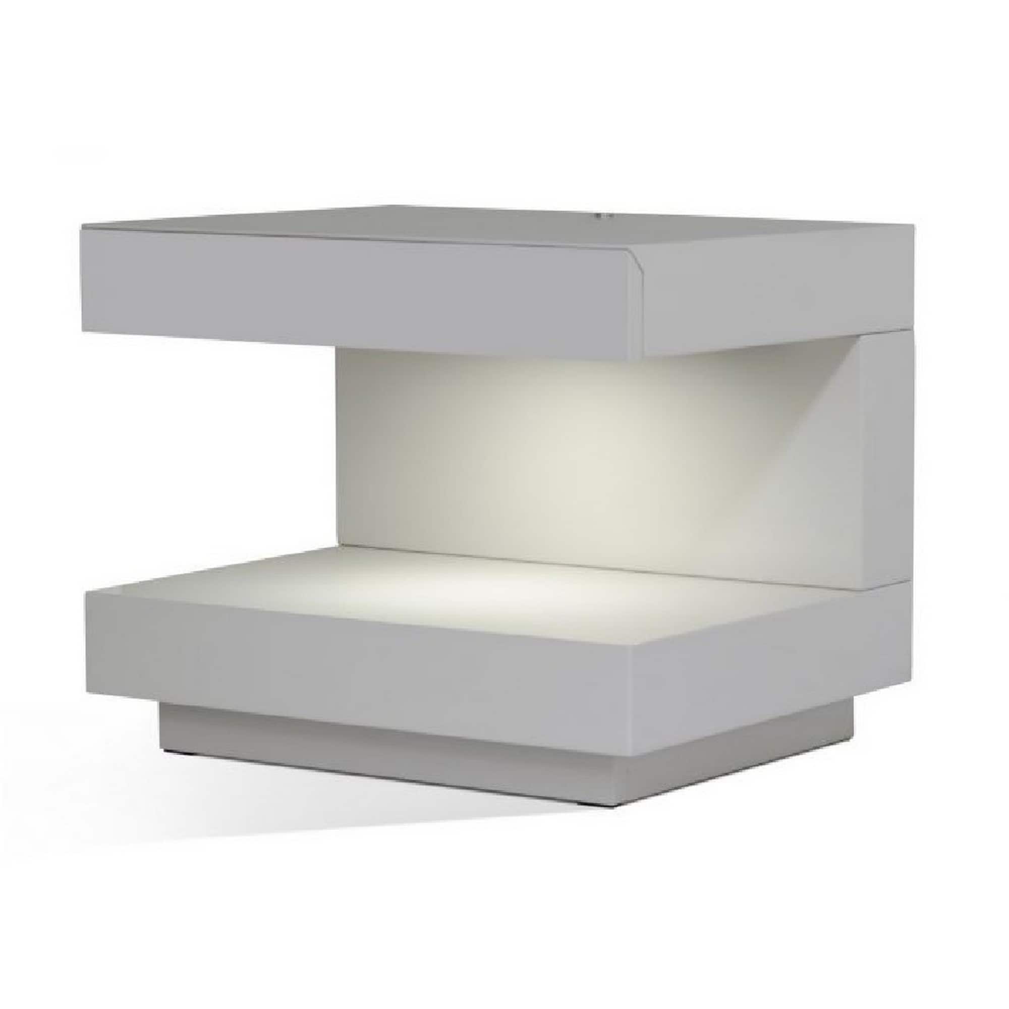 Contemporary Squared C Shaped Wooden Nightstand With Led Light Gray