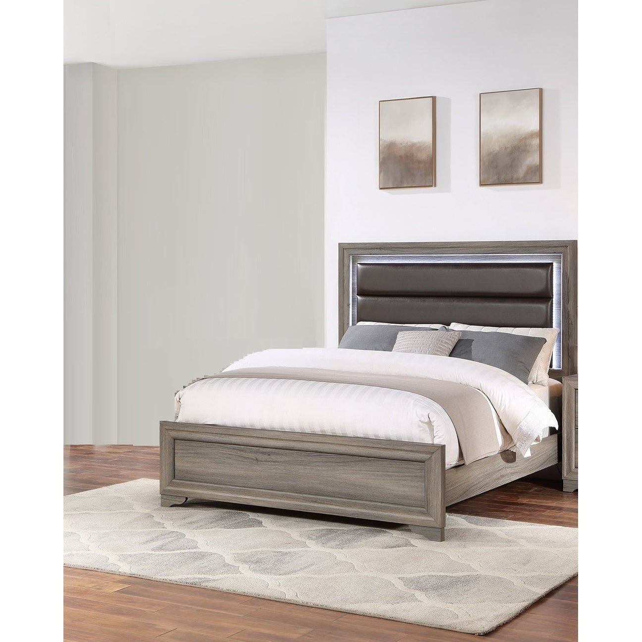 Contemporary Style 1Pc Bed Set Horizontal Tufting Headboard Bracket Legs Espresso Finish Bedroom Furniture
