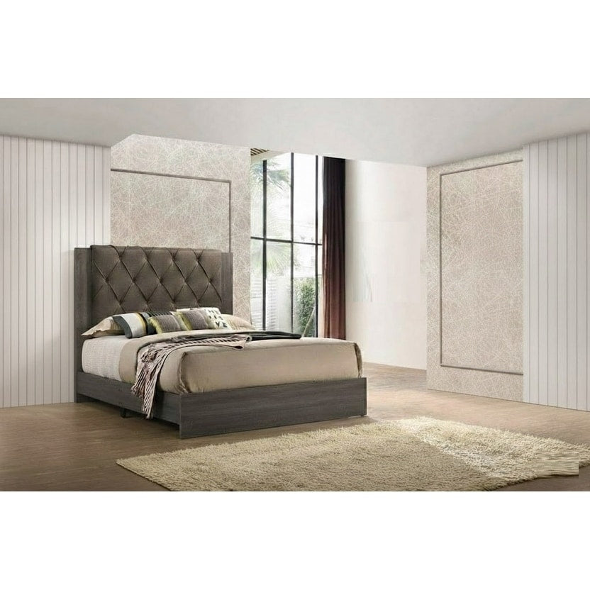 Contemporary Style 1Pc Bed Set Padded Upholstered Bed Platform Bed Gray Finish Bedroom Furniture