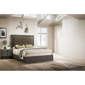 Contemporary Style 3Pc Bed 2X Nightstand Set Diamond Knob Handles Padded Headboard Gray Finish Bedroom Furniture