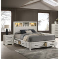 Contemporary Style 3Pc Bed 2X Nightstand Set Metal Handles Open Shelf Headboard Antique White Finis Bedroom Furniture