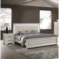 Contemporary Style 3Pc Bed 2X Nightstand Set Metal Handles Wooden Headboard Antique White Finish Bedroom Furniture