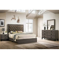 Contemporary Style 4Pc Bed Set Diamond Knobs Handles V Design Padded Headboard Gray Finish Bedroom Furniture